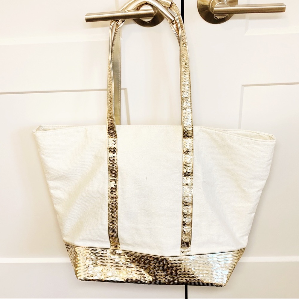 Victoria’s Secret cream Gold Sequin Large Tote NWOT - Picture 6 of 10